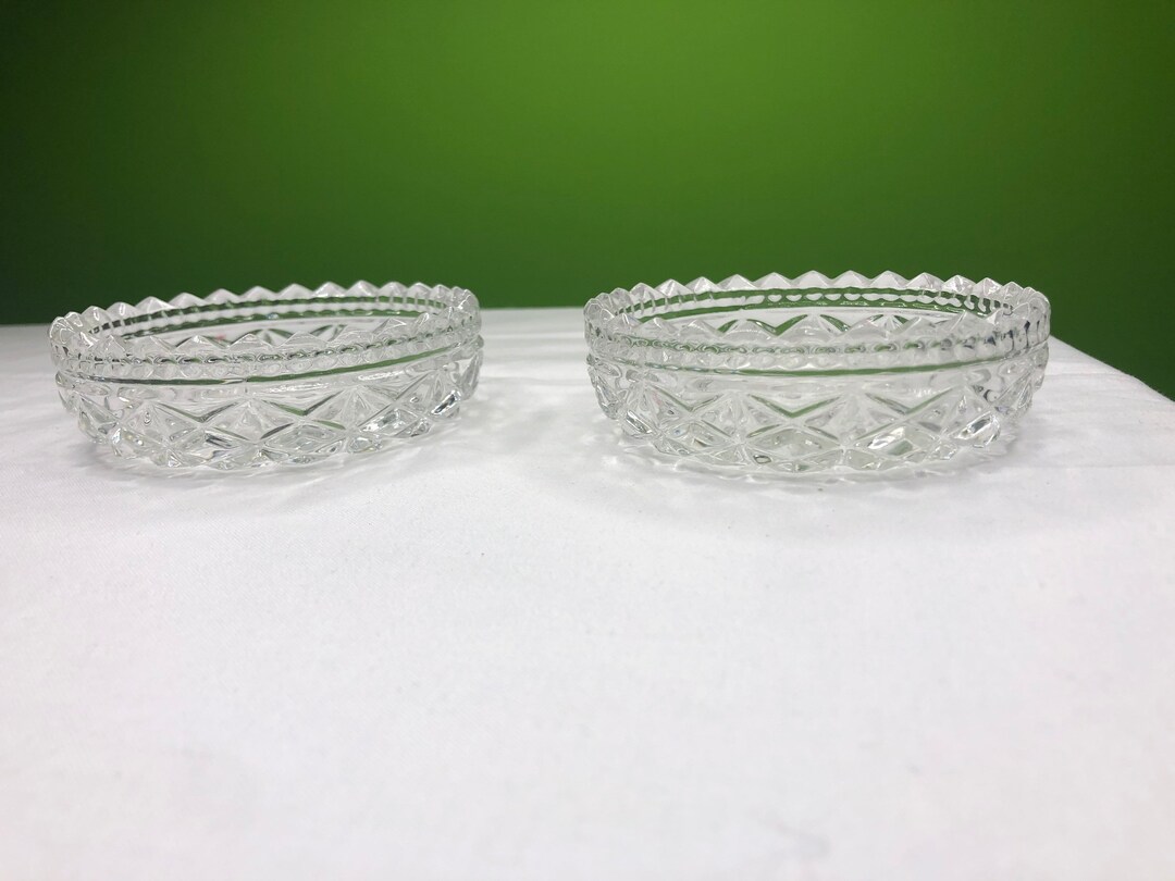 Vintage Heavy Cut Glass Dishes Bowls With Pattern and Sawtooth