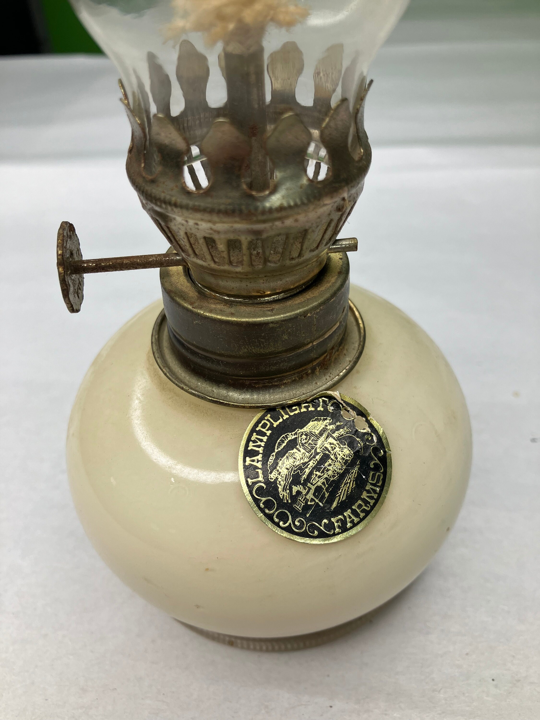 Vintage Miniature Lamplight Farms Ivory Glass Oil Lamp 8” Lamp
