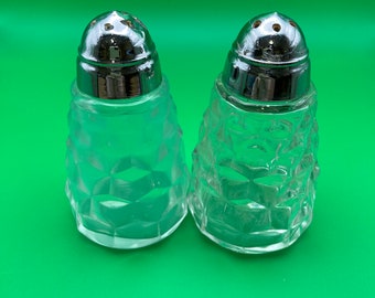 Vintage Cube Patterned Clear Glass Salt and Pepper Shaker Set