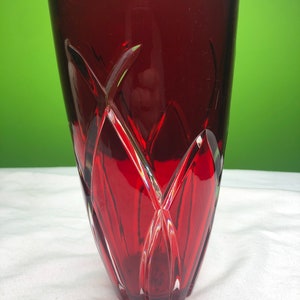 Vintage Ruby Red Cut Glass Base with Gorgeous Coloring and Beautiful Cut pattern Made for FTD    Very Nice size