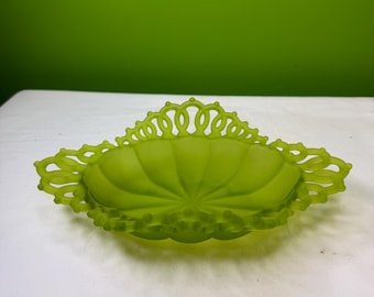 Vintage 1946 RARE Green Frosted Milk Glass Westmoreland Basket Weave