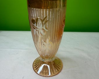 Vintage Jeanette Marigold Carnival Glass Iris Herringbone Footed Cup/Vase