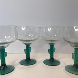 ヴィンテージ マルガリータ グラス - サボテン グラス - サボテン ステム グラス - マルガリータ、フローズンドリンク グラス - 4 個セット