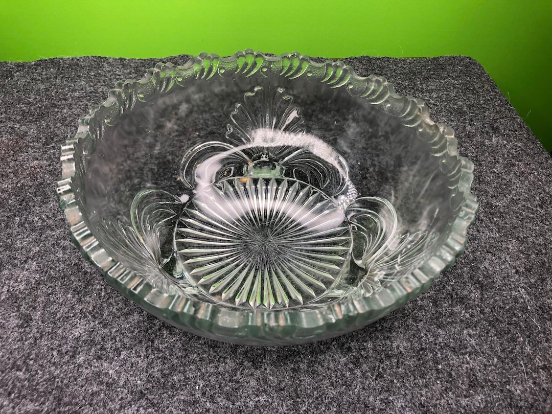 Vintage Cut Glass Footed Bowl With Beautiful Wave Mouth Edging Etsy