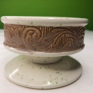 Vintage Hand made Ceramic Bowl with Gorgeous inlay and design and ivory coloring with green spec