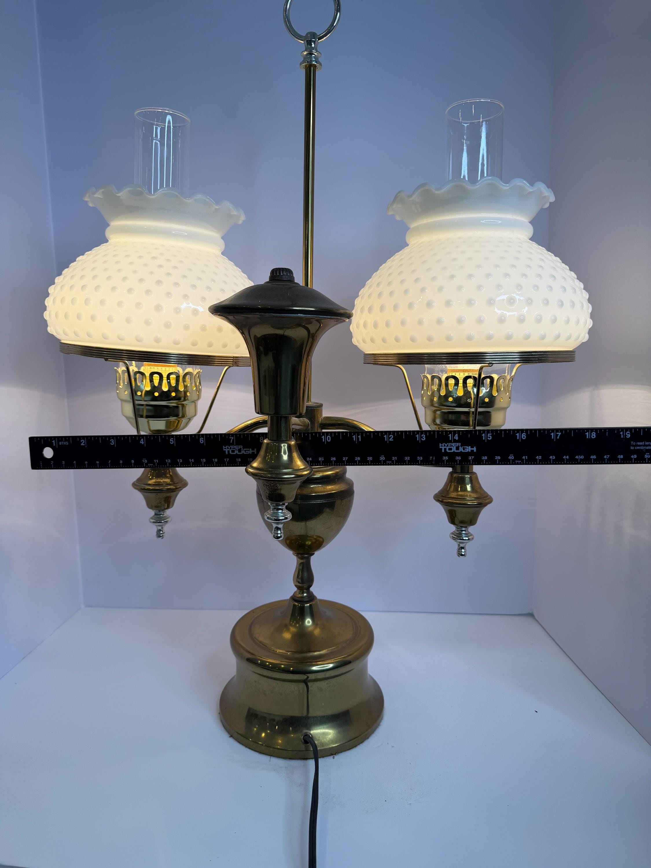 Vintage Milk Glass Double Arm, Double Globe Student Lamp Classic
