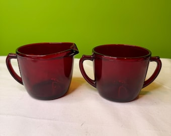 Vintage Royal Ruby Red Glass Creamer and Sugar Set