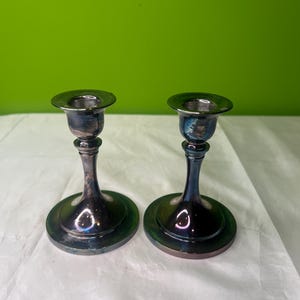 Vintage Set of 2 Oneida Candlestick Holders 4&quot; Tall Silver Plated Made in USA