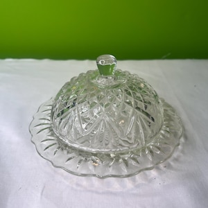 Vintage Pineapple Round Butter Dish ~ Pressed Glass ~ Domed Lid