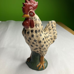 Vintage Resin Rooster with Black/White Spotted Feathers
