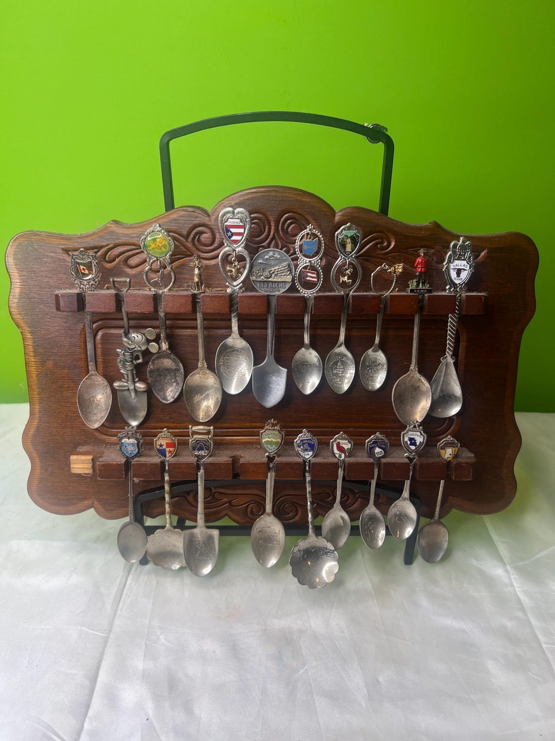 Vintage SOUVENIR SPOONS RACK With 20 Souvenir Spoons, 1960s Mid Century ...
