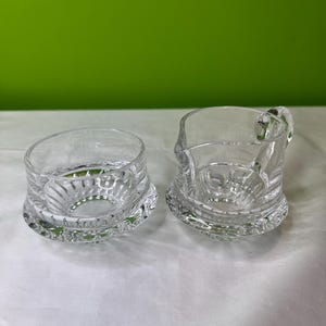 Vintage thought to be Gorham Heavy Lead Crystal Lyric Pattern Open Sugar & Creamer Set with Faceted Bases