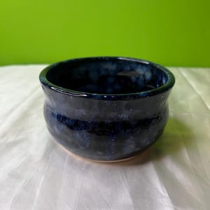 Vintage Ceramic Pottery Glazed Blue Bowl with Blue Sponge Accents ~ Initialed/Etched BN on the Bottom