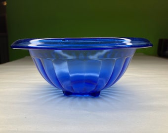 Vintage Cobalt blue glass Small mixing Bowl ribbed and awesome