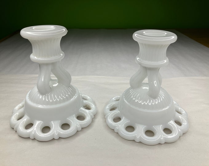 Vintage Milk Glass Candlestick Holder Set of 2 - Etsy