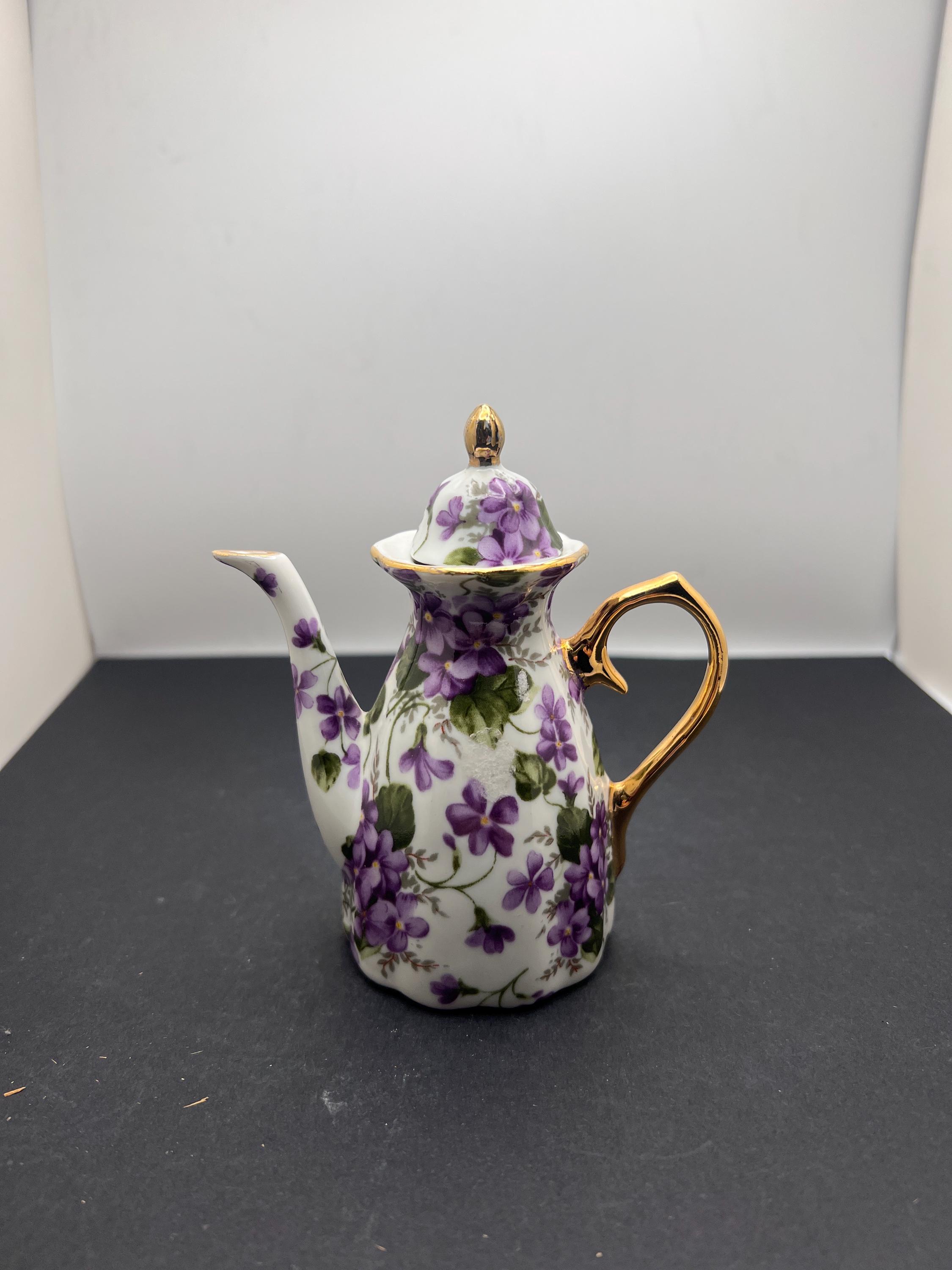 茶器　骨董品　ミニティーポット　骨董品 Vintage Miniature Japan Teapot with Lid and Tea Cup - Gold