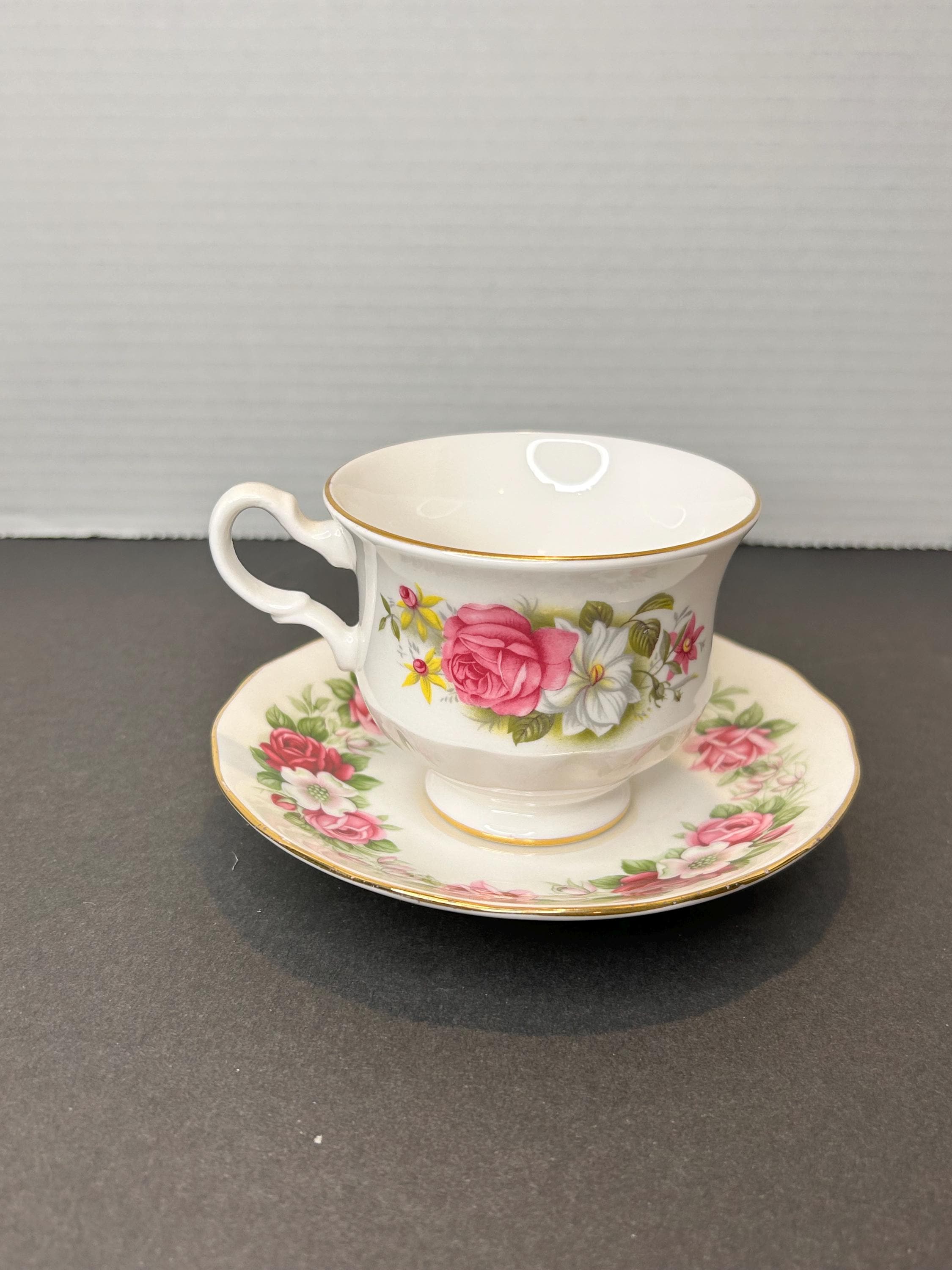 Vintage Queen Anne Bone China Ridgway Potteries LTD Light Pinks Floral Garland Tea Cup and Saucer