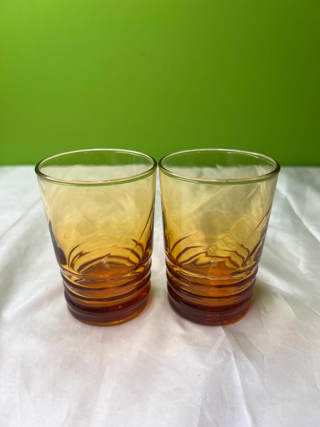 Libbey Ribbed Glassware Vintage Libbey Amber Honey Gold Set of 2 Juice Glasses Ribbed Base ...