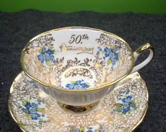 Vintage Elizabethan made in England 50th Anniversary Cup and Saucer Fine bone china