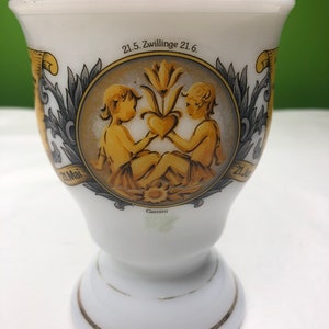 Vintage German Milk Glass Gemini Chalice Goblet with Goldstone Trim and beautiful design