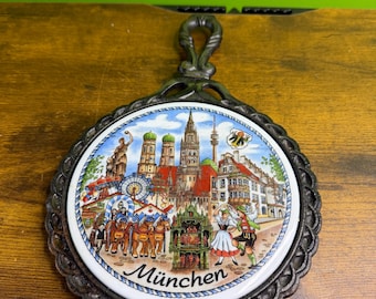 Vintage Cast Iron Trivette with Ceramic Top Very Rare ~ Munchen