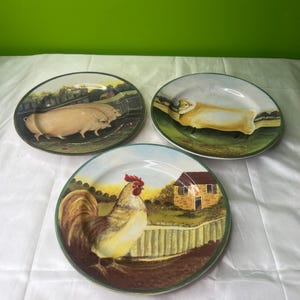 Vintage keuze uit blok Indonesië landelijke boerderij dierenbord per vistuig: schaap, kip of varken 8-inch salade-voorgerechtbord