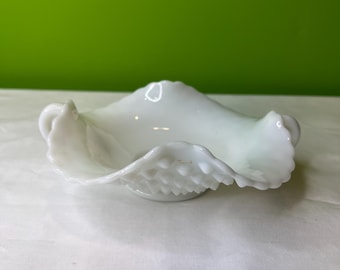 Vintage Hobnail Milk Glass Bon-Bon Dish ~ Double Handled