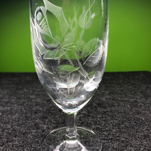 Vintage Heavy Cut Crystal Glass Goblet wine water Glass with Cut Etched And Frosted intricate Flower Design