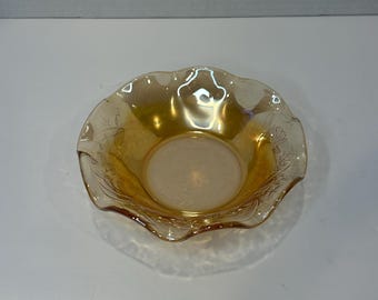 Vintage Jeanette Florigold Orange Iridescent Small Ruffle Glass Bowl