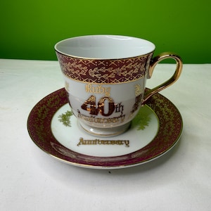 Ensemble de soucoupes, tasses à thé en or rubis 40e anniversaire vintage, collection JAPON