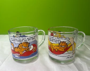 Vintage Choice of 1978 Anchor Hocking McDonald's Garfield Glass Coffee Cup Mug “It's Not a Pretty Life…” or “I’m Easy to Get Along With…”