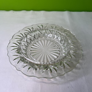Vintage Anchor Hocking Pineapple Design Clear Glass Pressed Round Butter Dish Base Only