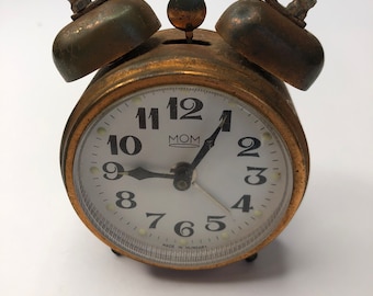 Vintage  MOM Alarm Clock  Wind Up Mechanical made in Hungary copper finish