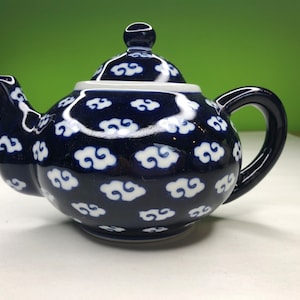 Vintage Fine Porcelain Teapot Cobalt Blue and white  Bombay and Company
