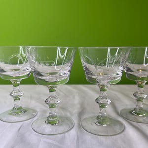 Vintage Set of 4 Liqueur Glasses ~ Aperitif Glasses ~ Sherry Glasses ~ Floral-like Engraved Design