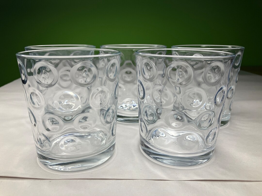 Vintage Pasabahce Dot Optic Circle Rocks Lowball Glasses Set of 5 Quality is Very Apparent Heavy
