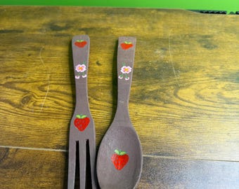 Vintage Wooden Hand Painted Serving Utensils