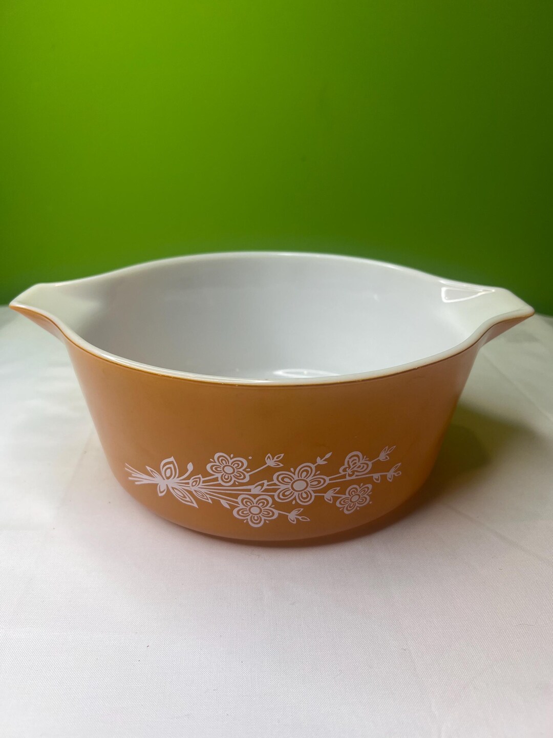 Vintage Pyrex 475-B Orange Butterfly Pattern 2.5L Handled Casserole No ...