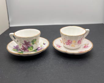 Vintage Choice of Miniature Canadian Classic Fine China Cup & Saucer Set ~ Purple or Pink Flowers with Gold Trim