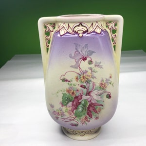 Vintage Fine Porcelain Double Handled Vase with Lovely Soft Floral Pattern on Cream base