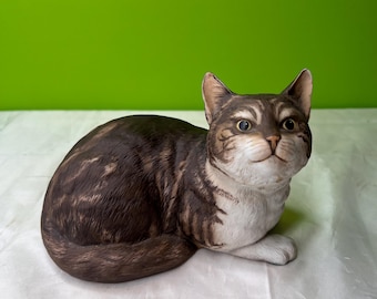 Vintage Midcentury M. Takai Porcelain Tabby Cat Signed Figurine