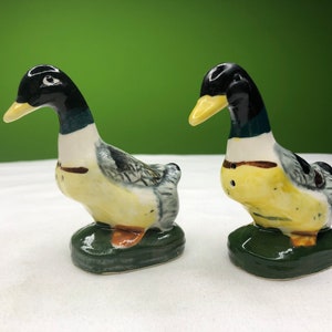 Vintage Mallard Duck Porcelain Salt and pepper shakers made in Japan hand painted with Unbelievable detail