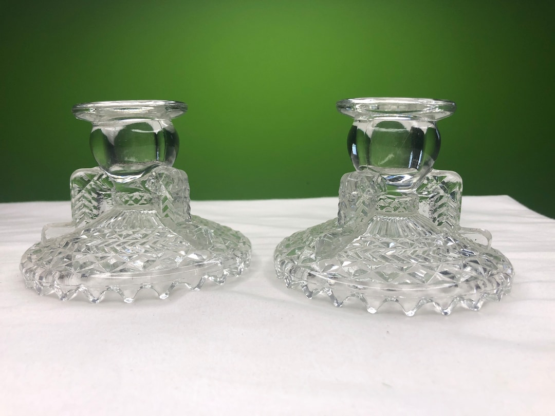 Vintage Cut Glass Candlestick Holders With Shape and Etsy