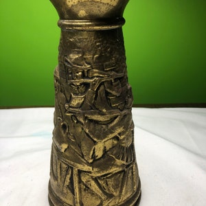 Vintage Brass Vase with English Pub Scene Beautifully done and great Patina