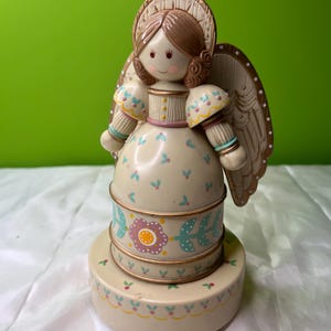 Caja de música vintage Ángel navideño toca Noche de paz ~ ¡Funciona!