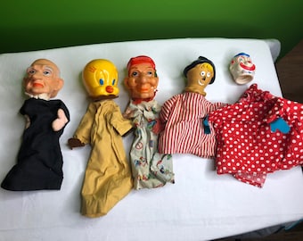 Vintage Hand Puppet Collection With A Variety of Characters and Very old and Cool