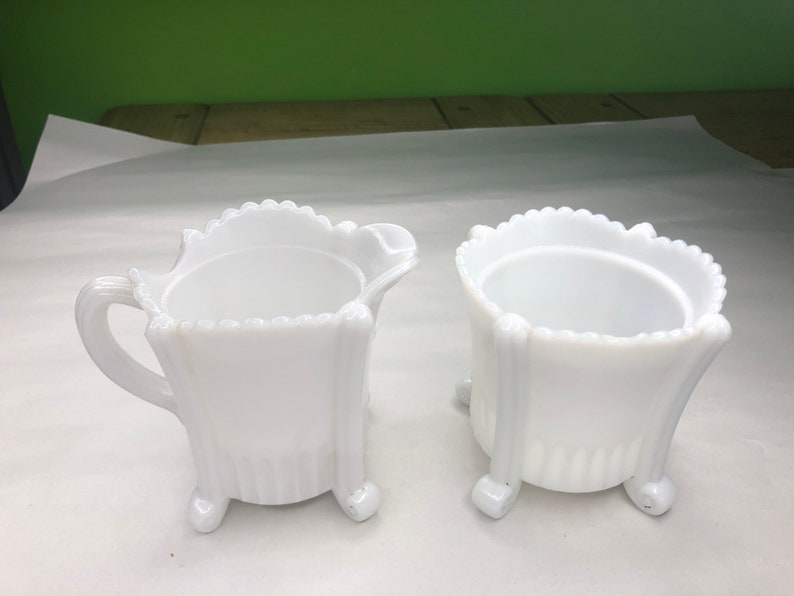 Vintage Milk Glass Creamer and Sugar Set With Shape Etsy