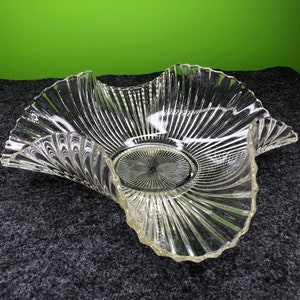 Vintage Pressed Clear Glass Truffle Dish with beautiful ribbed pattern and sparkle
