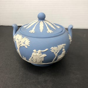 Vintage Wedgwood Blue Jasperware Sugar Bowl with Lid made in England