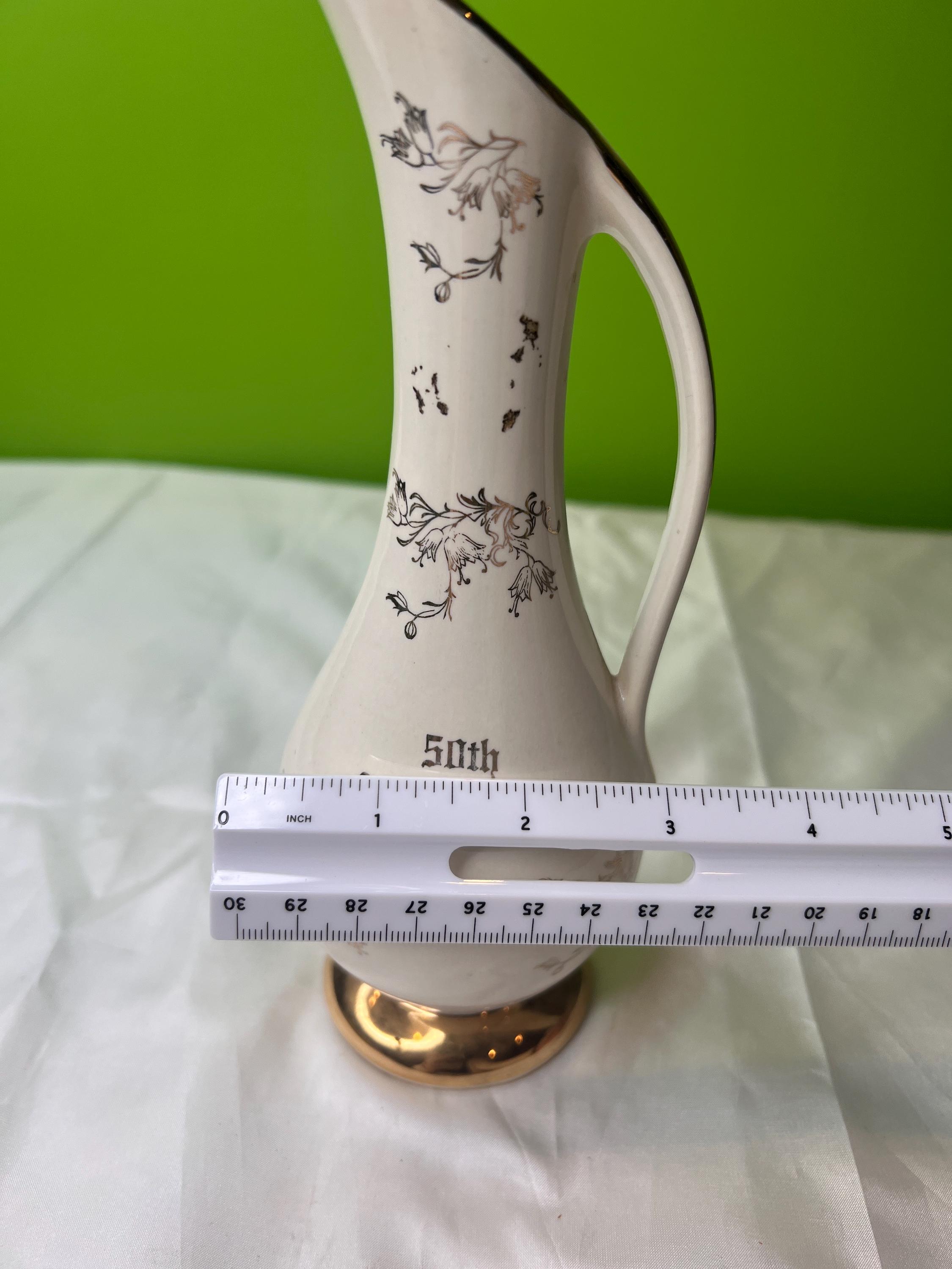 ヴィンテージ 50周年記念 パールチノ社 ピッチャー 花瓶 22Kゴールド
